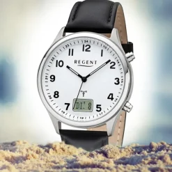 Regent Herren Funkuhr Analog-Digital FR-277 Funk-Uhr Leder schwarz URBA446