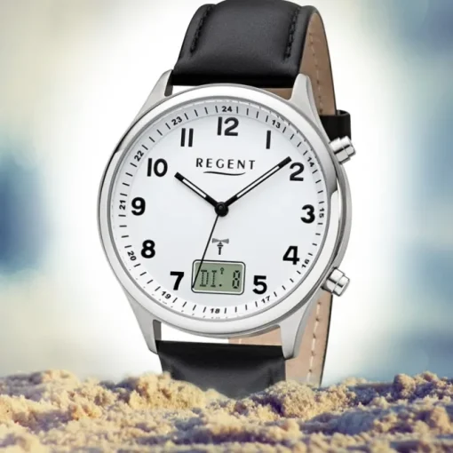 Regent Herren Funkuhr Analog-Digital FR-277 Funk-Uhr Leder schwarz URBA446