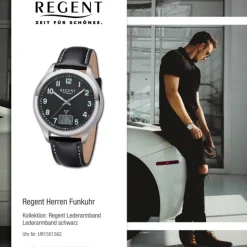 Regent Herren Funkuhr Analog-Digital Lederarmband schwarz weiß UR1501562