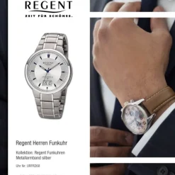 Regent Herren Funkuhr Analog-Digital Metallarmband silber URFR268