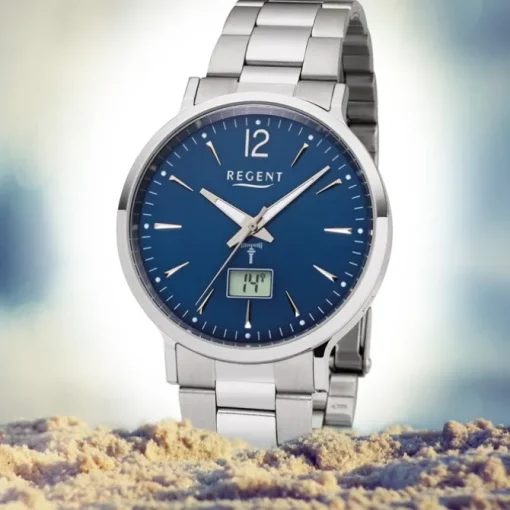 Regent Herren Funkuhr Analog-Digital FR-247 Funk-Uhr Metall silber URFR247