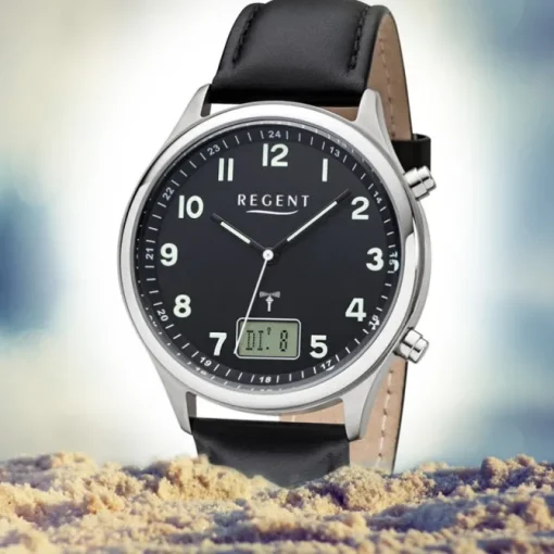 Regent Herren Funkuhr Analog-Digital FR-278 Funk-Uhr Leder schwarz URBA447