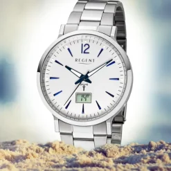 Regent Herren Funkuhr Analog-Digital FR-246 Funk-Uhr Metall silber URFR246