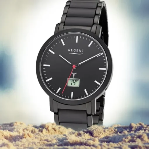 Regent Herren Funkuhr Analog-Digital FR-255 Funk-Uhr Metall schwarz URFR255