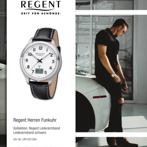 Regent Herren Funkuhr Analog-Digital Lederarmband schwarz UR1501564