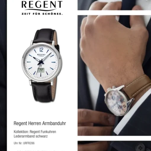 Regent Herren Funkuhr Analog-Digital Lederarmband schwarz URFR286