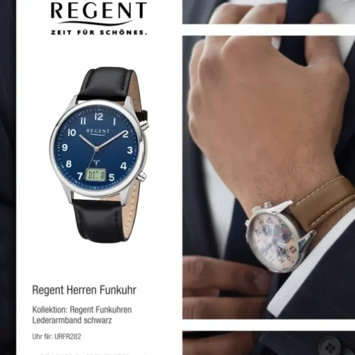 Regent Herren Funkuhr Analog-Digital Lederarmband schwarz URFR282