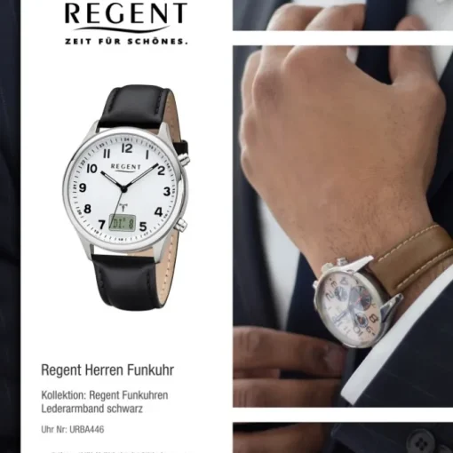Regent Herren Funkuhr Analog-Digital FR-277 Funk-Uhr Leder schwarz URBA446