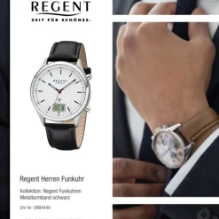 Regent Herren Funkuhr Analog-Digital BA-449 Funk-Uhr Leder schwarz URBA449