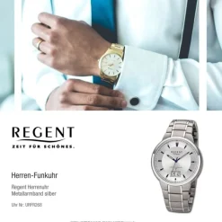 Regent Herren Funkuhr Analog-Digital Metallarmband silber URFR268