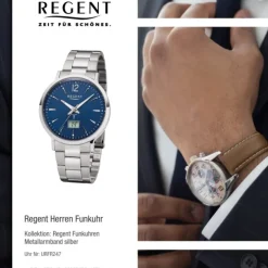 Regent Herren Funkuhr Analog-Digital FR-247 Funk-Uhr Metall silber URFR247
