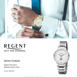 Regent Herren Funkuhr Analog-Digital Metallarmband silber URFR291