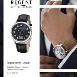 Regent Herren Funkuhr Analog-Digital FR-278 Funk-Uhr Leder schwarz URBA447