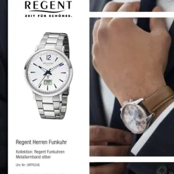 Regent Herren Funkuhr Analog-Digital FR-246 Funk-Uhr Metall silber URFR246