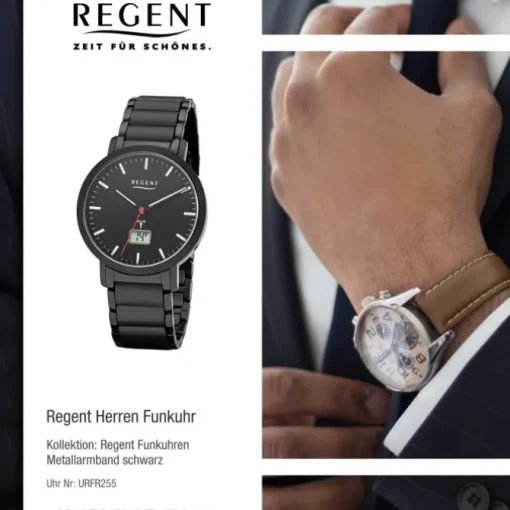 Regent Herren Funkuhr Analog-Digital FR-255 Funk-Uhr Metall schwarz URFR255