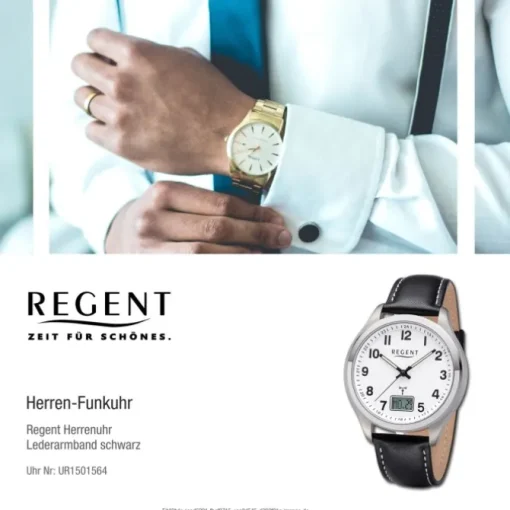 Regent Herren Funkuhr Analog-Digital Lederarmband schwarz UR1501564