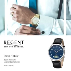 Regent Herren Funkuhr Analog-Digital Lederarmband schwarz URFR282