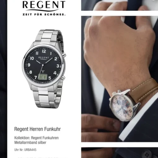 Regent Herren Funkuhr Analog-Digital FR-276 Funk-Uhr Metall silber URBA445