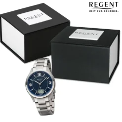 Regent Herren Funkuhr Analog-Digital Metallarmband silber URBA714