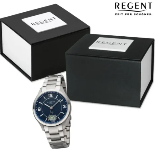 Regent Herren Funkuhr Analog-Digital Metallarmband silber URBA714