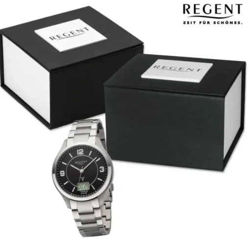 Regent Herren Funkuhr Analog-Digital Metallarmband silber URBA715