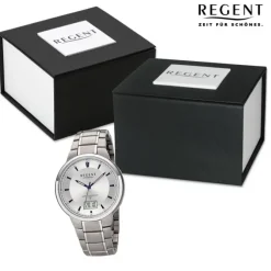 Regent Herren Funkuhr Analog-Digital Metallarmband silber URFR268