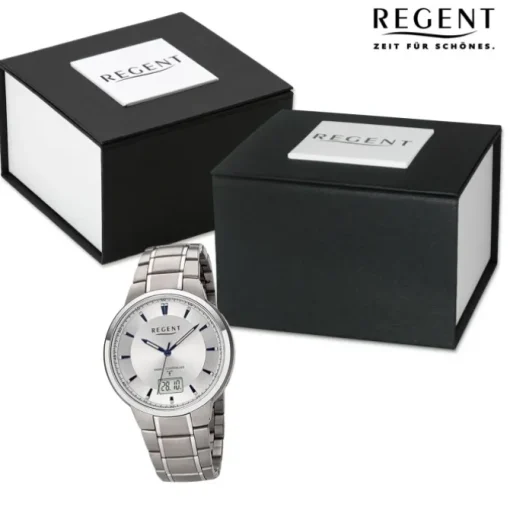 Regent Herren Funkuhr Analog-Digital Metallarmband silber URFR268