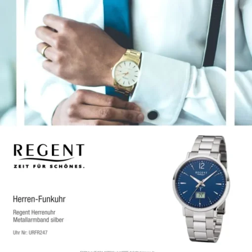 Regent Herren Funkuhr Analog-Digital FR-247 Funk-Uhr Metall silber URFR247