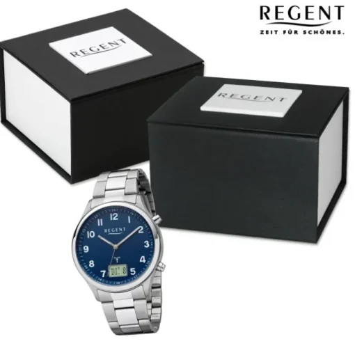 Regent Herren Funkuhr Analog-Digital Metallarmband silber URFR281