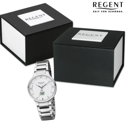 Regent Herren Funkuhr Analog-Digital Metallarmband silber URFR291