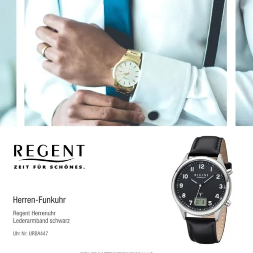 Regent Herren Funkuhr Analog-Digital FR-278 Funk-Uhr Leder schwarz URBA447