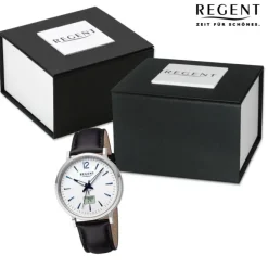 Regent Herren Funkuhr Analog-Digital Lederarmband schwarz URFR286