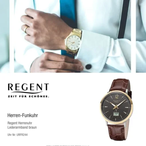 Regent Herren Funkuhr Analog-Digital FR-244 Funk-Uhr Leder braun URFR244