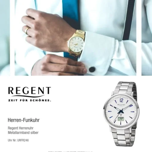 Regent Herren Funkuhr Analog-Digital FR-246 Funk-Uhr Metall silber URFR246