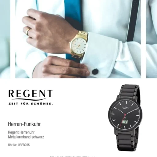 Regent Herren Funkuhr Analog-Digital FR-255 Funk-Uhr Metall schwarz URFR255