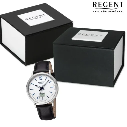 Regent Herren Funkuhr Analog-Digital Lederarmband schwarz URFR286
