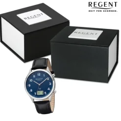 Regent Herren Funkuhr Analog-Digital Lederarmband schwarz URFR282