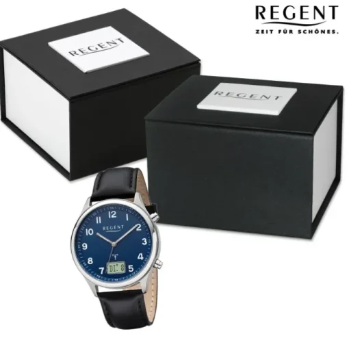 Regent Herren Funkuhr Analog-Digital Lederarmband schwarz URFR282