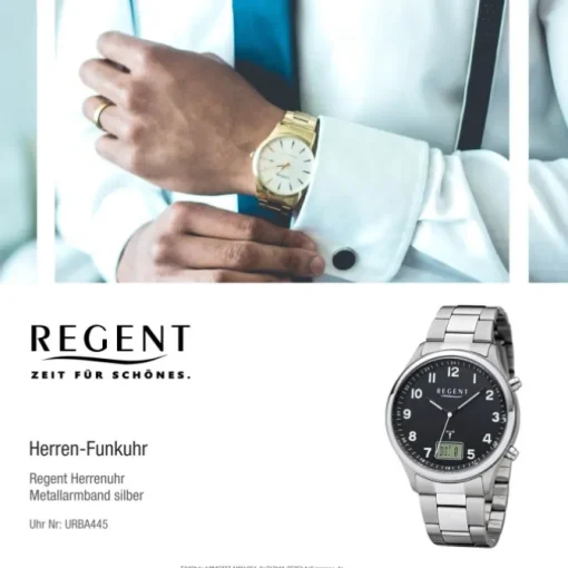 Regent Herren Funkuhr Analog-Digital FR-276 Funk-Uhr Metall silber URBA445