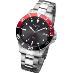 Regent Herren Solaruhr Analog Metallarmband schwarz rot URF1543