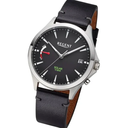 Regent Herren Solaruhr Analog Lederarmband schwarz URF1550