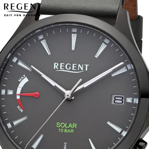Regent Herren Solaruhr Analog Lederarmband grau URF1551