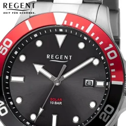 Regent Herren Solaruhr Analog Metallarmband schwarz rot URF1543