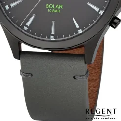 Regent Herren Solaruhr Analog Lederarmband grau URF1551