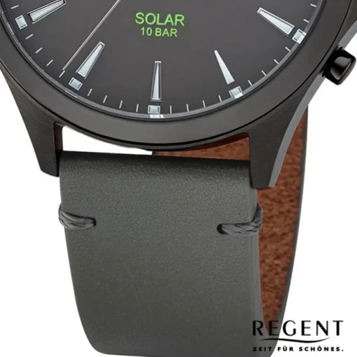 Regent Herren Solaruhr Analog Lederarmband grau URF1551