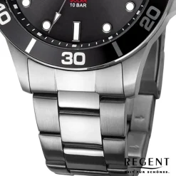Regent Herren Solaruhr Analog Metallarmband schwarz rot URF1543