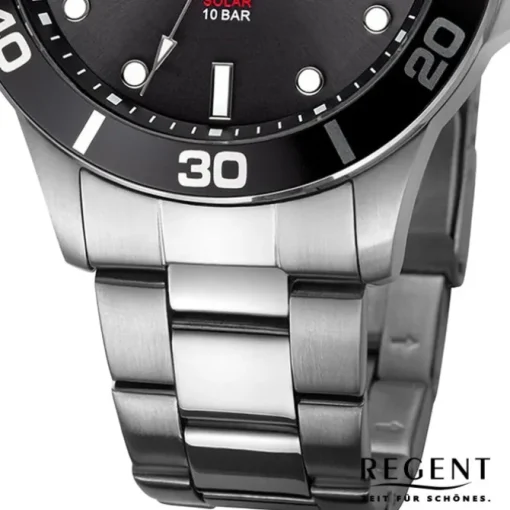 Regent Herren Solaruhr Analog Metallarmband schwarz rot URF1543