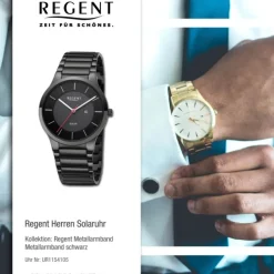 Regent Herren Solaruhr Analog Metallarmband schwarz UR1154105