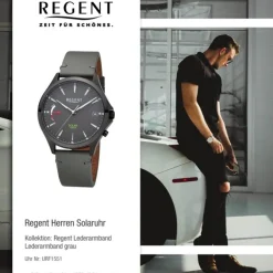 Regent Herren Solaruhr Analog Lederarmband grau URF1551