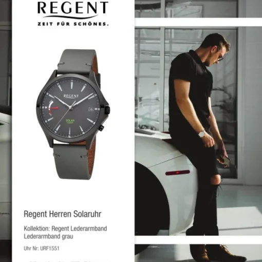 Regent Herren Solaruhr Analog Lederarmband grau URF1551